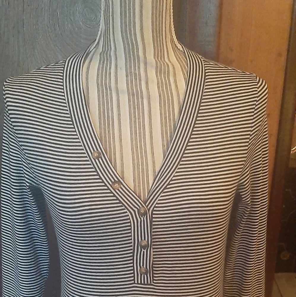 Striped V-Neck Button Top